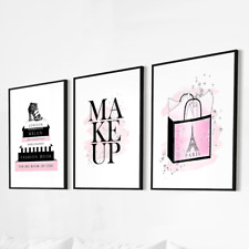 Set of 3 Pink Fashion Girls Bedroom Prints Designer Perfume Paris Chic Wall Art