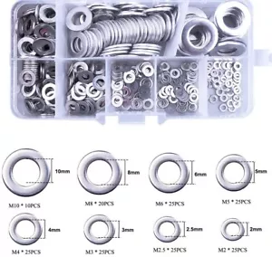 180/360pcs M2~M10 Flat Washers Pad Stainless Steel Assortment Rust Lock Kit Box - Picture 1 of 13