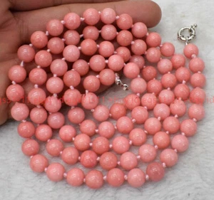 New Beautiful AAA+6mm Pink Rhodochrosite Round Gemstone Beads Long Necklace 36'' - Picture 1 of 12