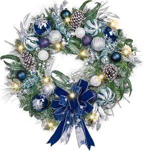 30 Inch Pre-Lit Christmas Wreath for Front Door with Lights, Large Lighted Chris - Picture 1 of 6