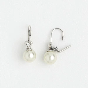 White Gold Filled Earrings with Pearl and Cubic Zirconia, Heart Lever Earring - Picture 1 of 7