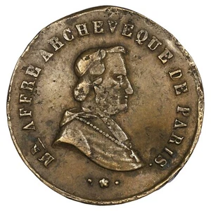France médaille Denys Auguste Affre archevêque de Paris et martyr 1848 laiton - Picture 1 of 2