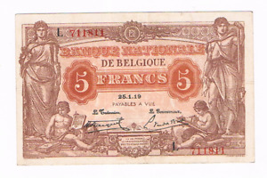 5 Frank/Franc  type   "1912"   ANTWERPEN    25.1.1919   Morin 8b    XF+