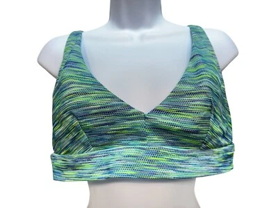 Top de bikini Aerie para mujer Scoop Space Dye traje de baño talla XL verde azul elástico playa Foto 1 de 4