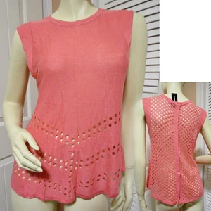 New Y2K Express Knit Mesh Net Top M Polka Dots Cut Out Pink FLAW Streetwear Punk - Picture 1 of 12