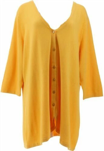 Cárdigan Isaac Mizrahi Live Dobladillo Curvo Botón Frente-Meyer Limón-Grande-NUEVO-A354771 Foto 1 de 1