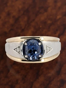 ANELLO UOMO ESTATE ORO MASSICCIO 10K LABORATORIO ZAFFIRO DIAMANTI NATURALI MISURA 10,5 #8039 - Foto 1 di 5