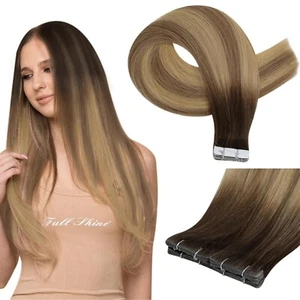 Full Shine Invisible Injected Tape in Hair Extensions Human Hair Color 3 Brown - Picture 1 of 9