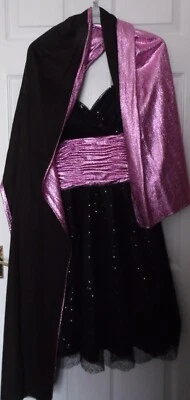 Jora Collection Black/Pink sequinned Flared Dress Size 8- 3XS  matching wrap VGC - Image 1 of 4