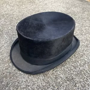 Vintage Beaver Hat Top Hat Black Antique Rare Felted Fur 1800s Amazing Condition - Picture 1 of 12