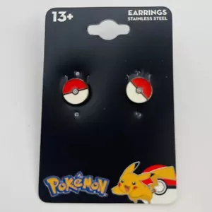 1 Pair Pokemon Ball PokeBall Stud Cute Earrings Stainless Steel - Picture 1 of 5