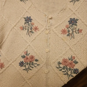 Cárdigan Alfred Dunner Años 90 Vintage Floral Bordado Botón Casa Abuela L - Imagen 1 de 11