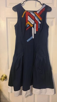 Vestido Eshakti Colorido Geométrico Bordado Acento Talla L 12 Foto 1 de 4