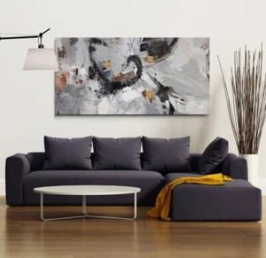 Black and Gray Wall Art - Elegant Ink Style Canvas Abstract Wall Decor 60"x120" - Picture 1 of 3
