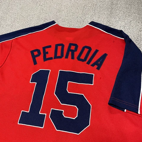 Boston Red Sox Jersey Men XL Dustin Pedroia Blue MLB Baseball 15 Vintage Retro Cover