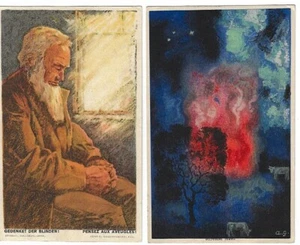 2 1923 Swiss Bundesfeier Postcards Artist Signed "Think of the Blind" - Picture 1 of 2