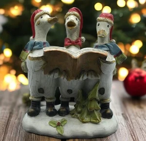 Christmas DUCKS Singing Carols Resin Faux Wood Folk Art Christmas Decor 6"x5" - Picture 1 of 7