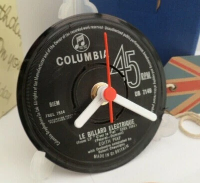 EDITH PIAF CLOCK Side Table Desk Top Upcycled CLASSICAL Vinyl Record Hit Single - Image 1 of 4