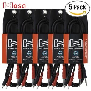 5-PACK Hosa CPR-202 Dual 1/4" to Dual RCA Stereo Interconnect 2M Black/Red