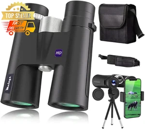 12X42 Binoculars with Phone Adapter Tripod BAK4 Prism HD Clear Low Light - Picture 1 of 12