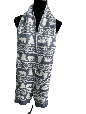 Vera Bradley Winter Sweater Knit Merry Polar Bear Scarf Fair Isle Blue & White - Image 1 of 4