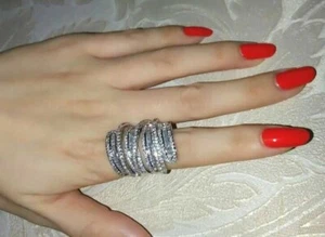 18k White Gold Plated Big Long Bold Ring made w Swarovski Crystal Stone Gorgeous - Picture 1 of 12