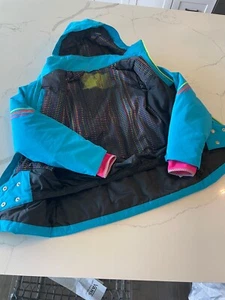 Wow! Girls Spyder Pandora ski snow blue pink lime jacket coat size 16 - Picture 1 of 4
