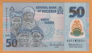 Nigeria UNC 50 Naira Polymer Banknote 2013 P-40d Prefix QV - Picture 1 of 2