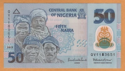 Nigeria UNC 50 Naira Polymer Banknote 2013 P-40d Prefix QV - Image 1 of 2