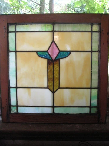 Victorian  STAINED GLASS WINDOW Great colors  24"x24" Cover