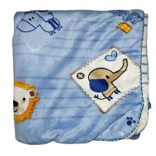SL Home Fashions Little Safari Blanket Blue White Stripes 119741 Elephant Lion