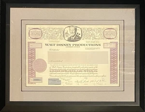 Framed Walt Disney Productions Common Stock Certificate - 1988 - Picture 1 of 3