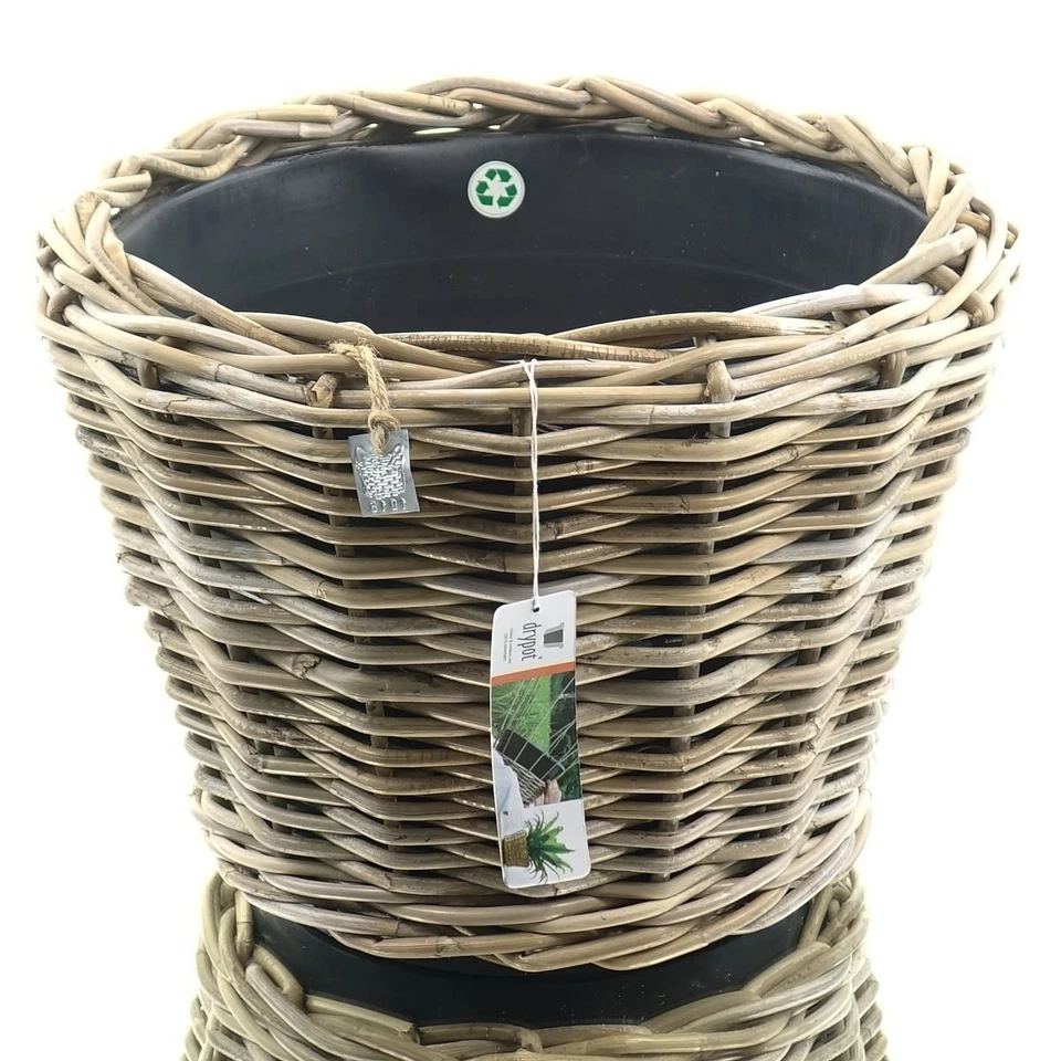 VAN DER LEEDEN DRYPOT® Rattan Pflanzkübel Grau Ø 43 cm - Sylter Körbe - Bild 1 von 3