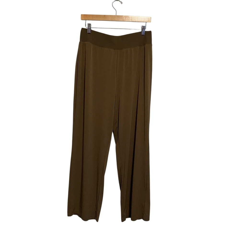 Pantalones de salón Susan Graver Everyday marrón tiro alto tejido líquido talla grande Foto 1 de 4