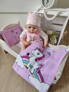 ❤Puppenbettwäsche❤PuppenwagenGarnitur ❤ pink Einhorn ❤ Baby Born Handmade Neu - Bild 1 von 3