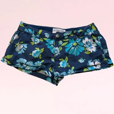 Pantalones cortos de surfista florales vintage y2k 00s Aeropostale tiro bajo azul verde 9/10 Foto 1 de 4