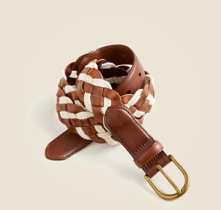 J. Crew Tan Classic Italian Braided Rope Leather Belt 32 NWT - Image 1 of 1