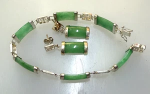 Brazalete vintage de plata esterlina 925 con eslabones de jade broche de langosta 7,5" pendiente perforador - Imagen 1 de 13