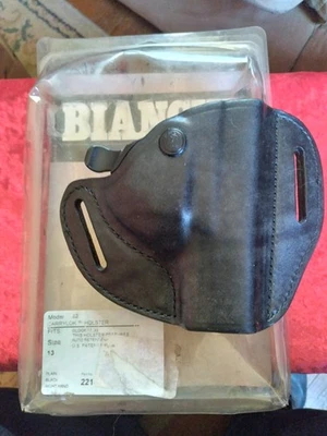 Bianchi Leather Gun Holster OWB for Glock 17/22 Right Hand Black In Color In Pkg - Image 1 of 2