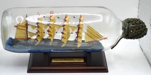 Ship in a Bottle 5 Mast Bark Cape Horn Windjammer 1895 on Plinth with Cork - Bild 1 von 11