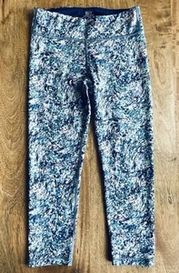Athleta Girl Chit Chat Leggings Capri Sz XL 14 EUC Blue Print Stretch Adorable! - Picture 1 of 3