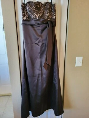 VESTIDO FORMAL A60 JIM HJELM 5682 TALLA 12 MARRÓN ENCAJE SIN TIRANTES Foto 1 de 4