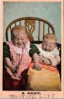 VINTAGE POSTCARD "A DUET" BABIES CRYING BAMFORTH HUMOR CARD MAILED ELK CITY 1908