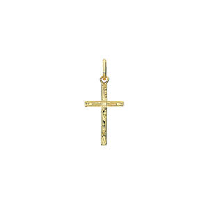 Girls 9ct Gold 20mm Semi Solid Engraved Cross Pendant