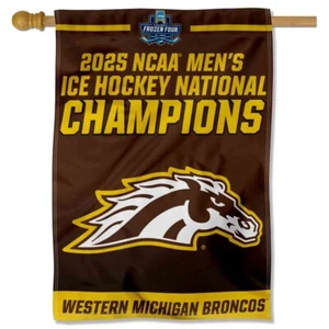 2025 Western Michigan Broncos Champions Ice Hockey Vertical Flag 28"x40" Banner - Picture 1 of 1
