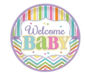 Baby Shower Welcome New Baby Paper Plates Christening Tableware Unisex - 18 Pack - Picture 1 of 2