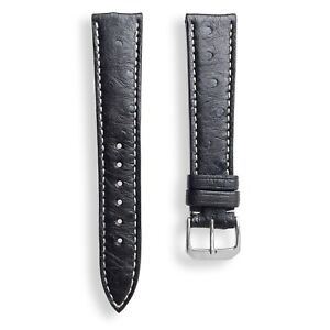 Genuine Ostrich Leather Watch Band Strap  White Stitching 20mm 19mm 18mm 17mm