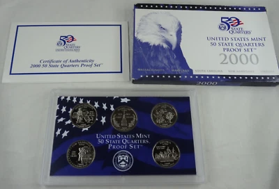 2000-S US Mint Statehood Quarters Proof Set 5 Coins Box & COA OGP Cameo - Image 1 of 4