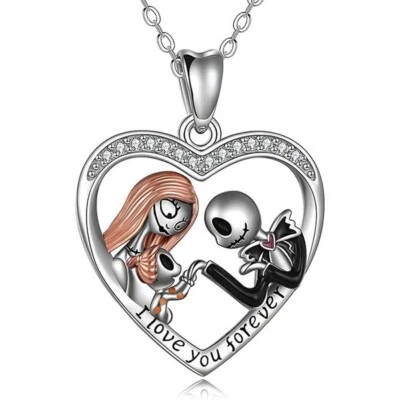 925 Placcato Argento Love Mamma Teschio Cuore Lucente Famiglia Collana - Immagine 1 di 3