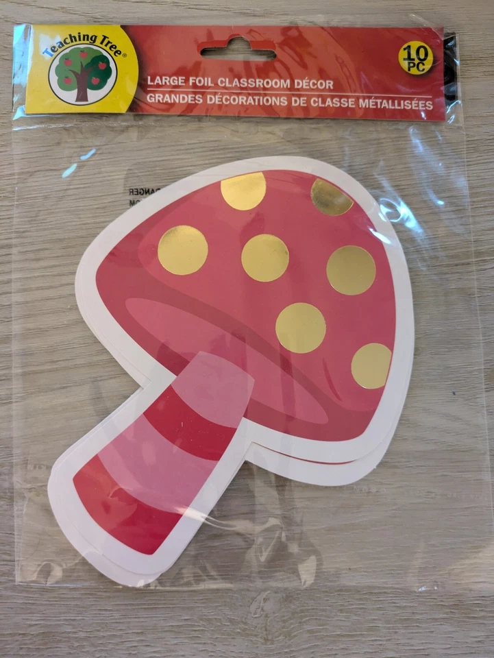 NUEVO Lámina Dorada Setas Recortes 10 Piezas ÁRBOL DE ENSEÑANZA Foto 1 de 1